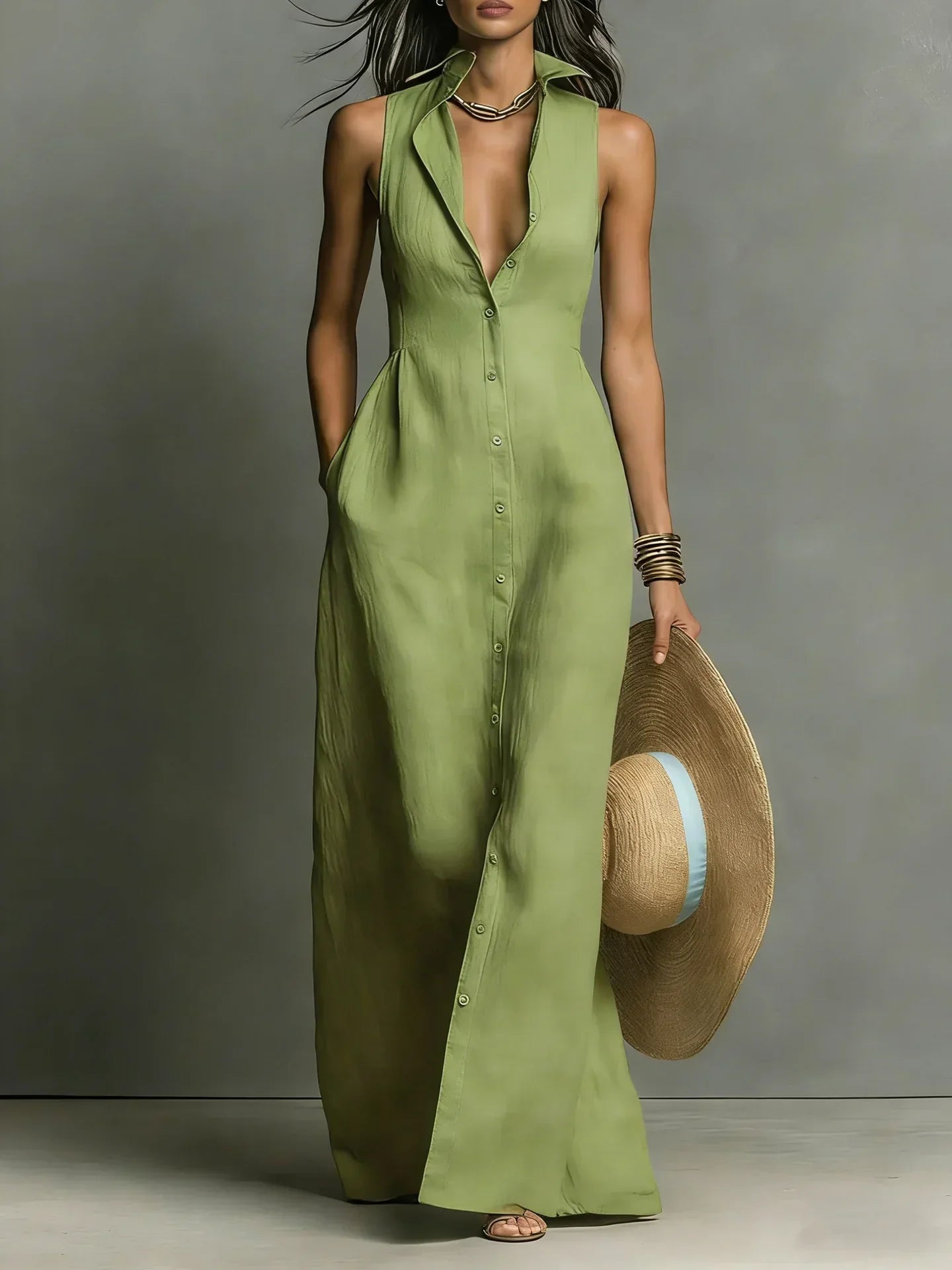 Georgette button down sleeveless maxi dress - colour options 2