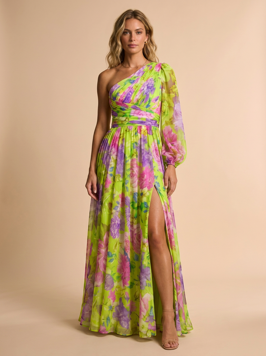 Grace one-shoulder floral maxi summer dress - front view