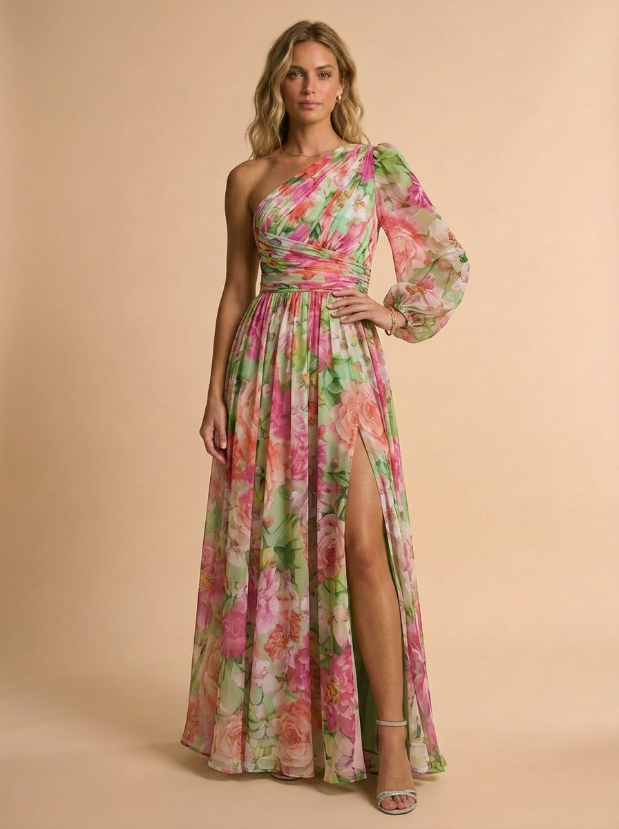 Grace one-shoulder floral maxi summer dress - side view