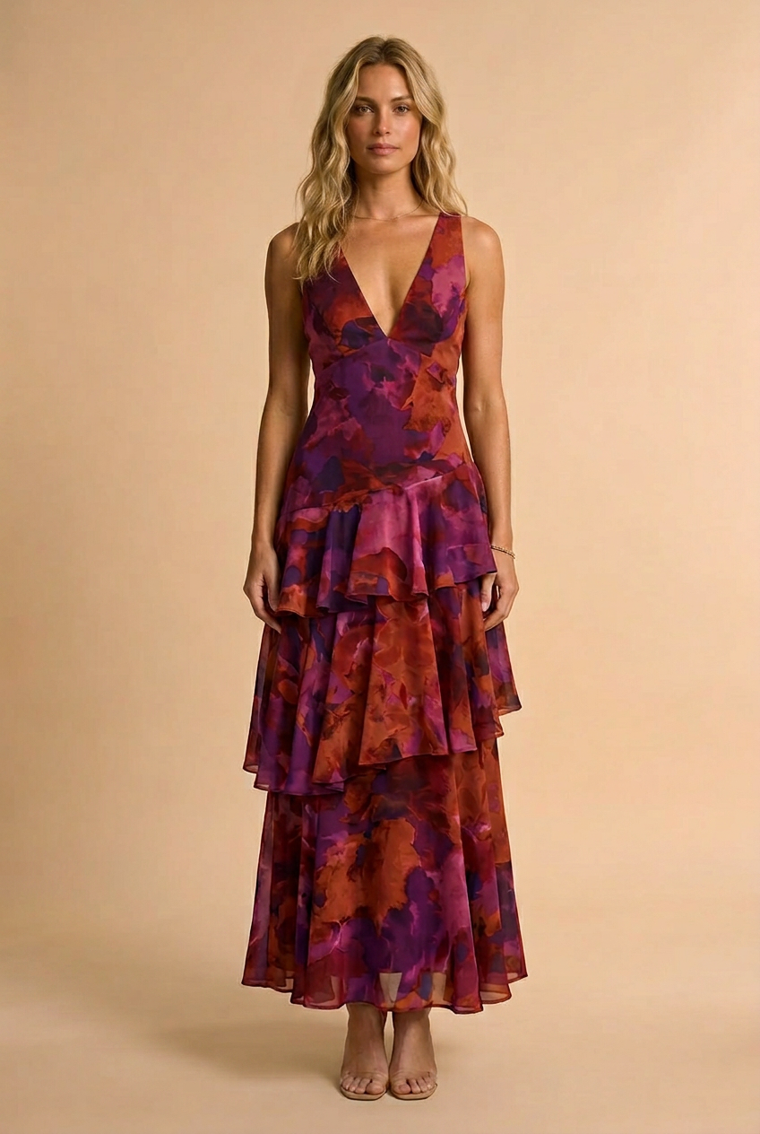 Harper floral tiered maxi summer dress - front view