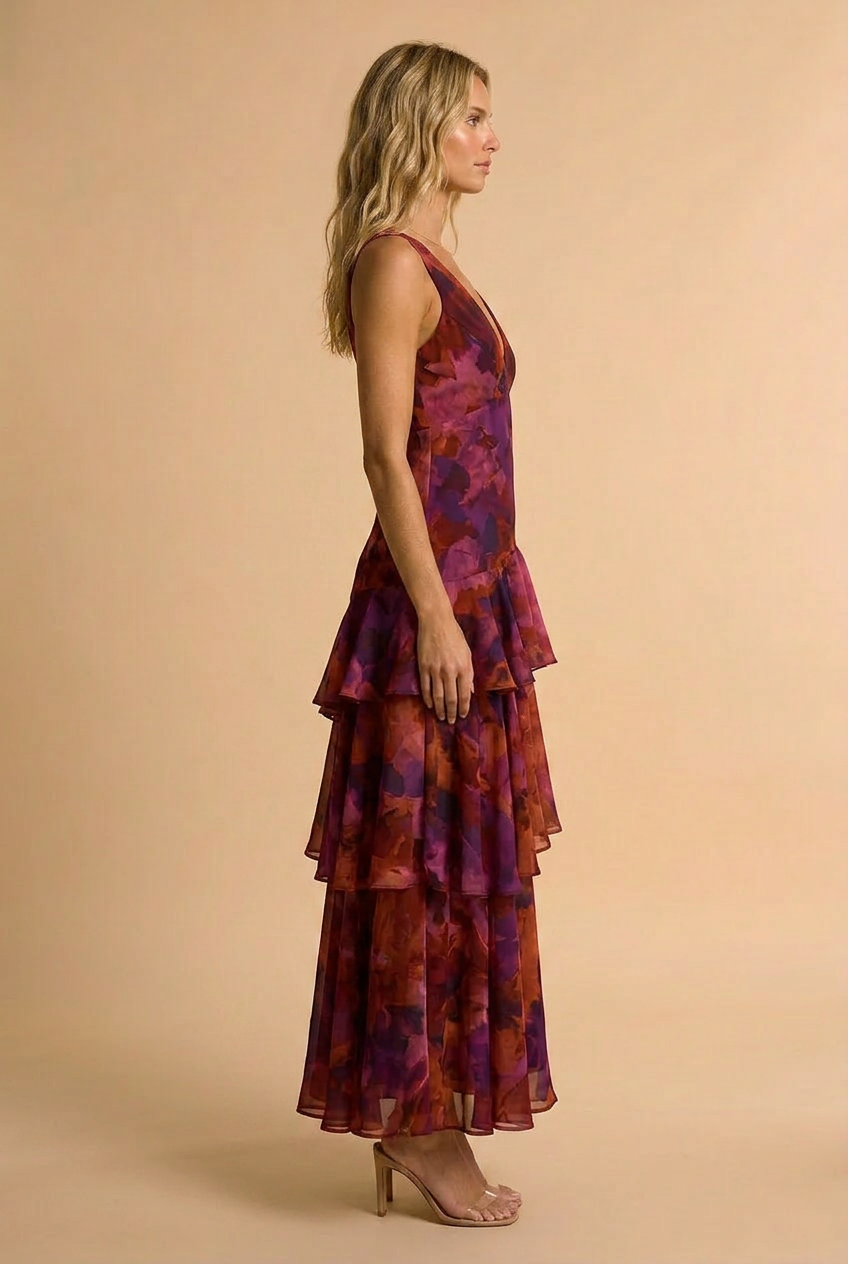 Harper floral tiered maxi summer dress - side view