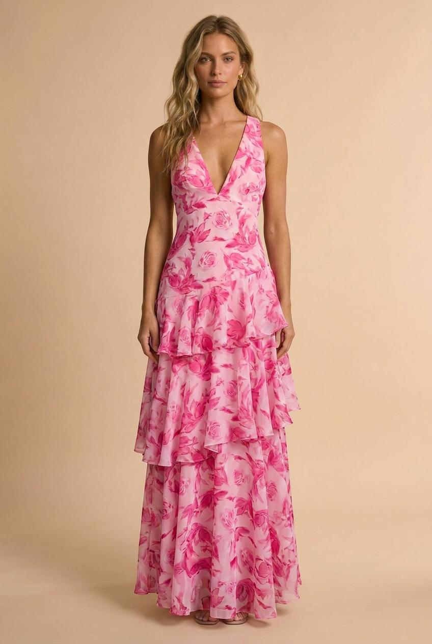 Harper floral tiered maxi summer dress - back view