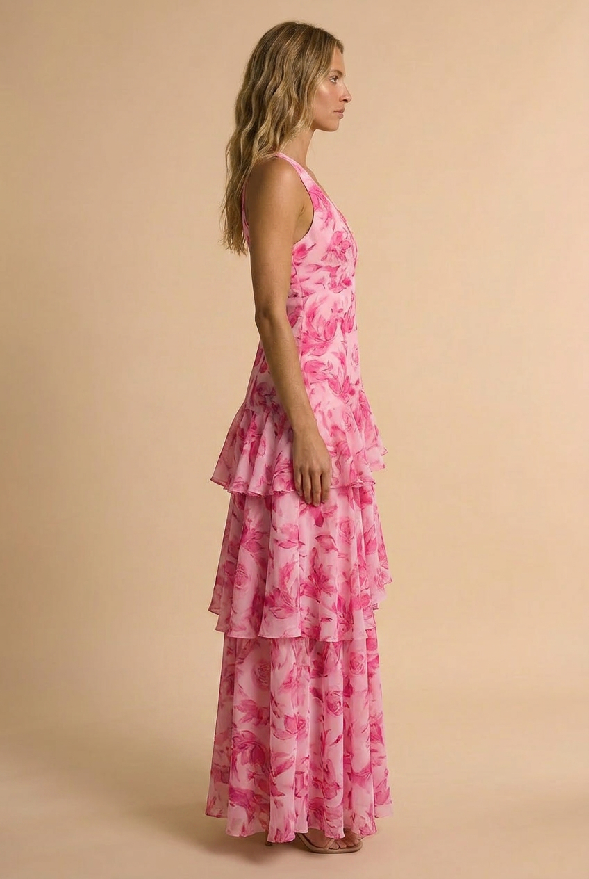 Harper floral tiered maxi summer dress - color Purple