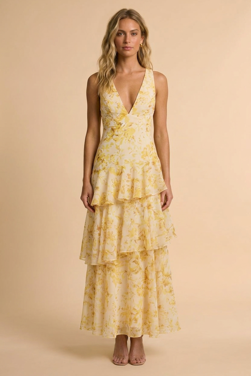 Harper floral tiered maxi summer dress - color Pink