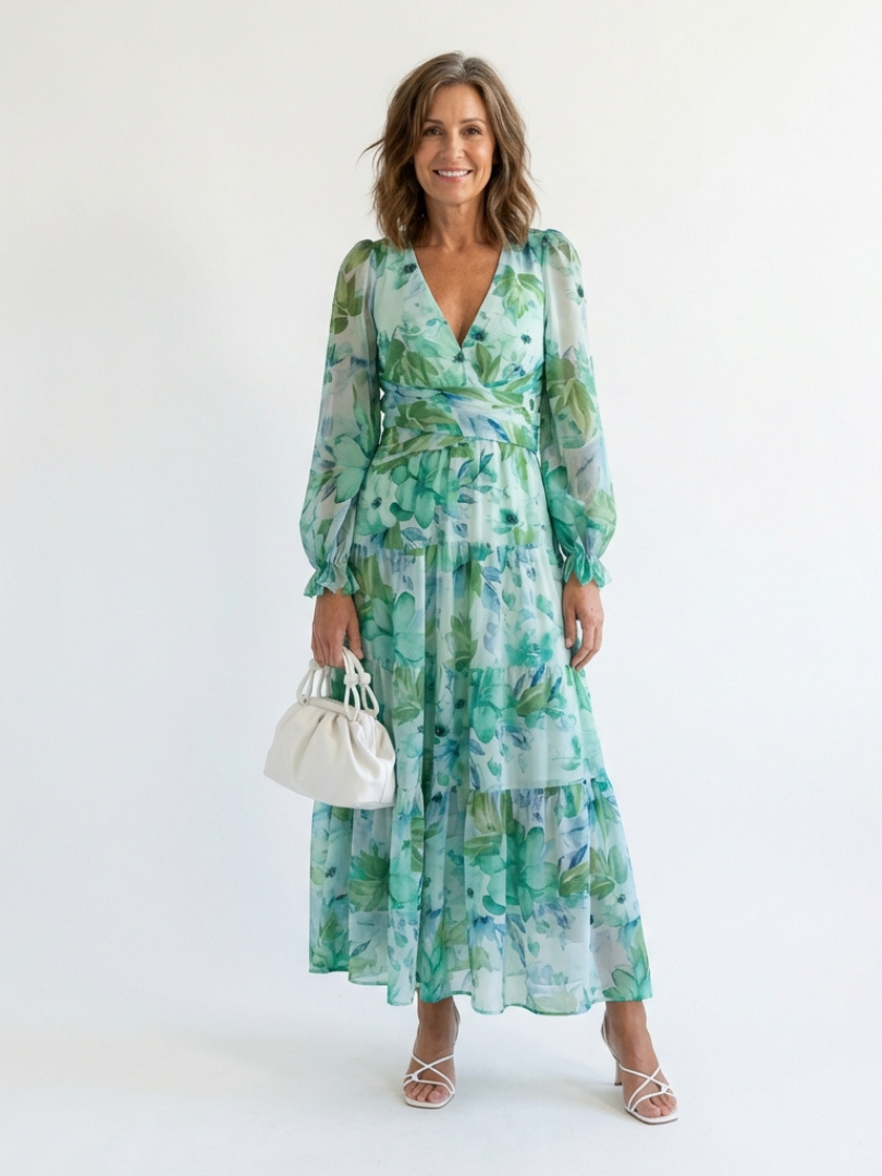 Hedda V neck floral maxi dress - front view
