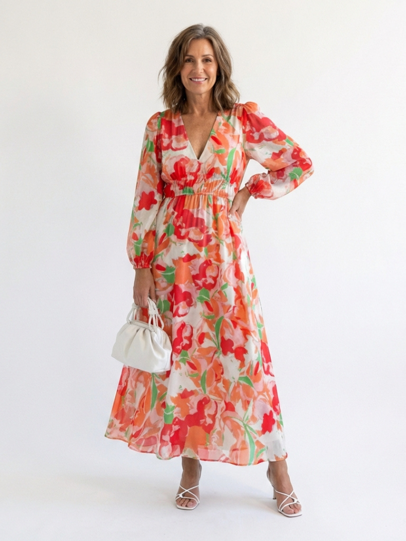 Hedda V neck floral maxi dress - full look