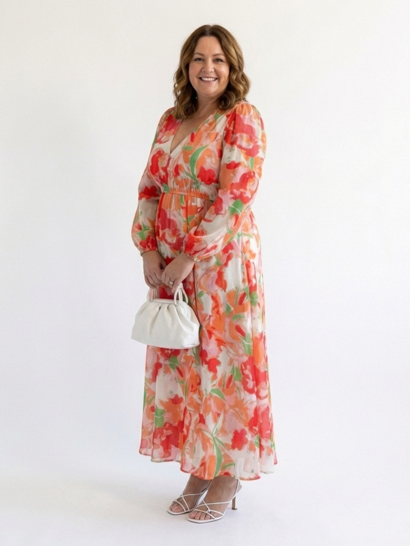 Hedda V neck floral maxi dress - close up