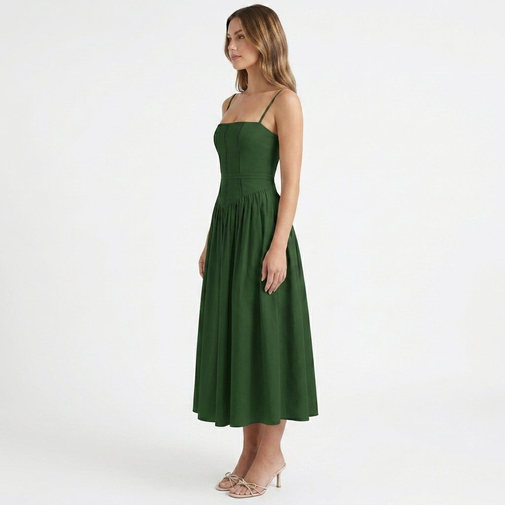 Henrietta corset wedding guest midi dress - side view