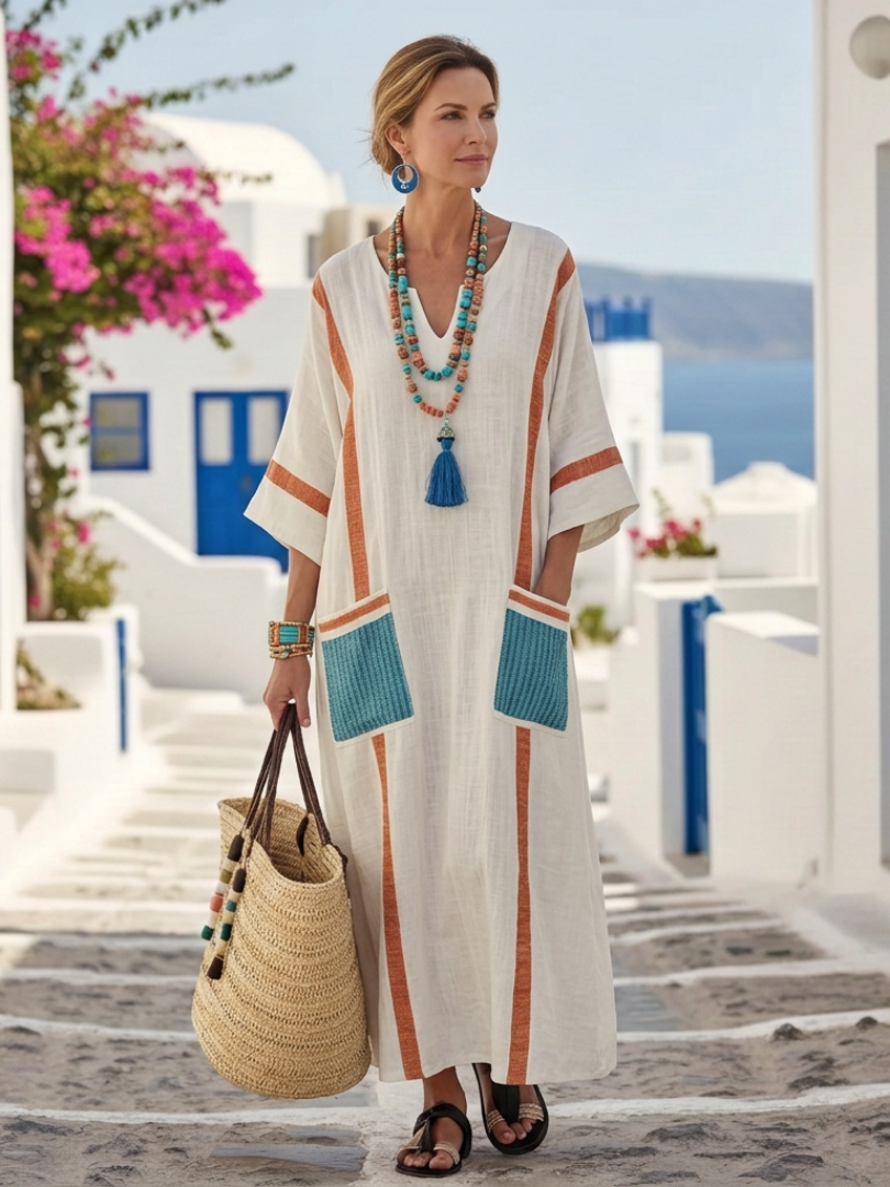 Ilse V neck pocket maxi dress - back view