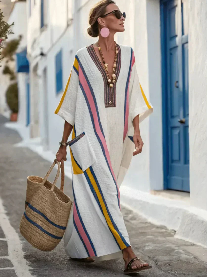 Ilse V neck pocket maxi dress - full look