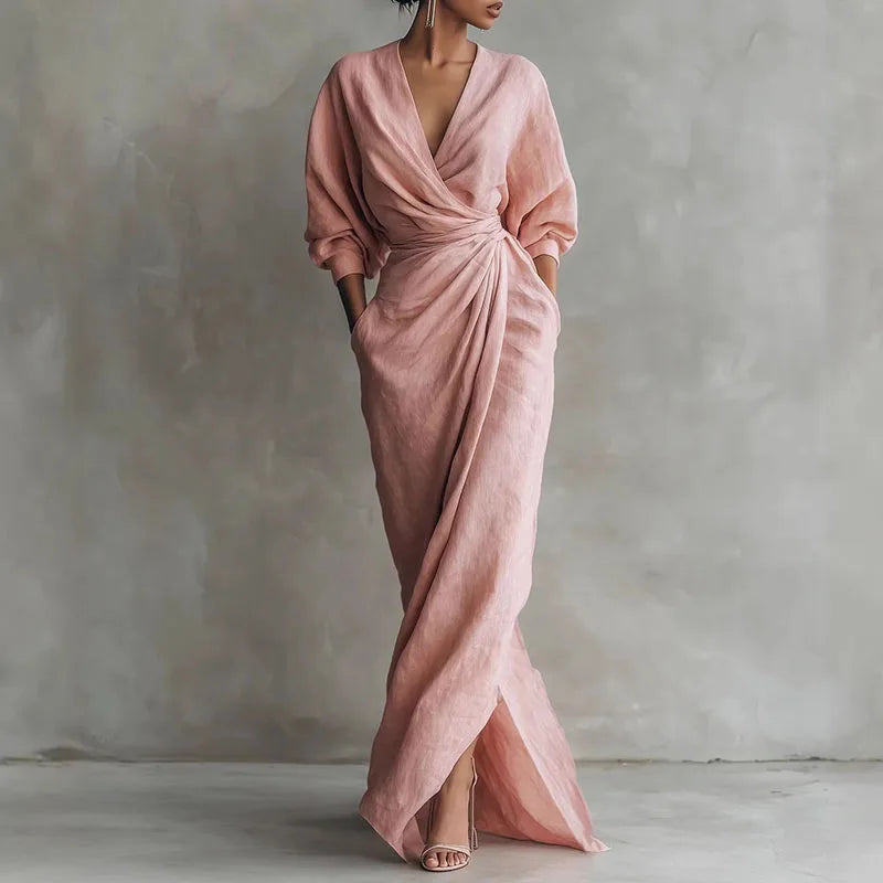 Isadora V neck wrap maxi dress - front view