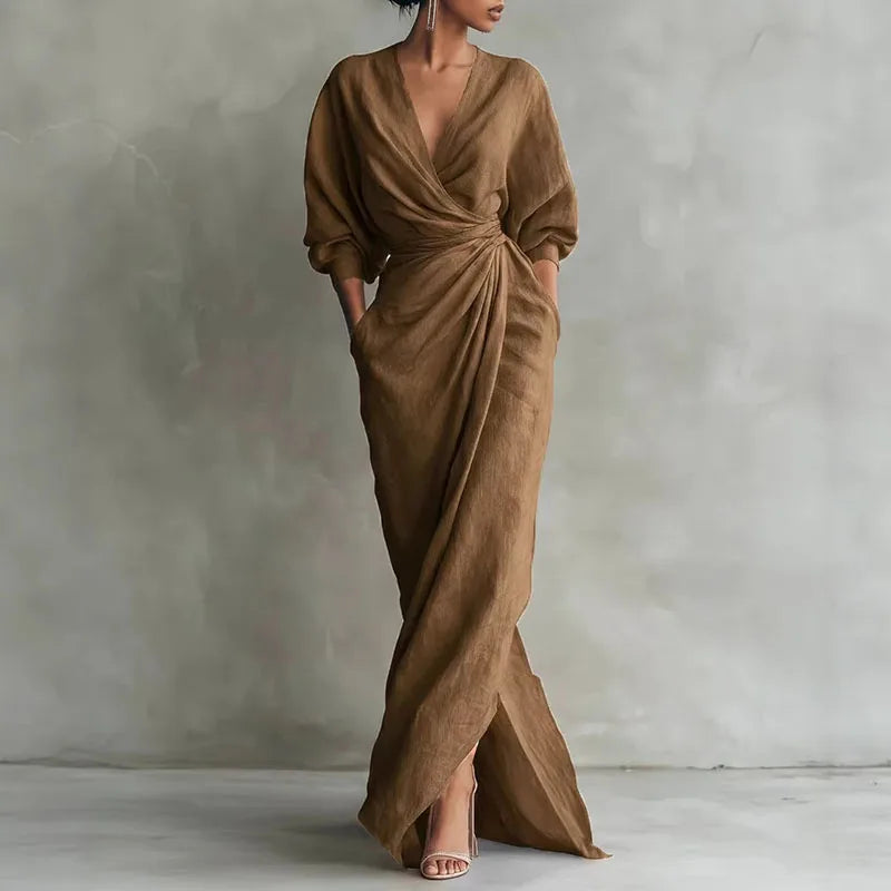 Isadora V neck wrap maxi dress - back view