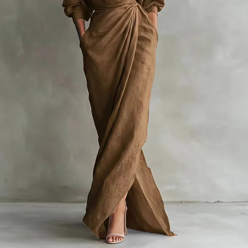 Isadora V neck wrap maxi dress - fabric detail