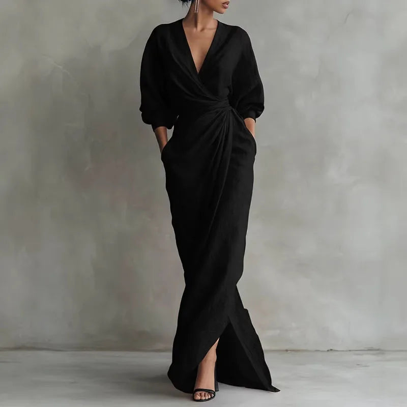 Isadora V neck wrap maxi dress - color option