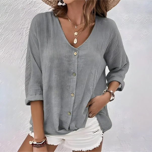 Isobel lace-trim button-up top - side view