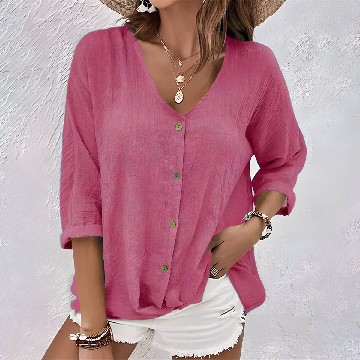 Isobel lace-trim button-up top - styled view