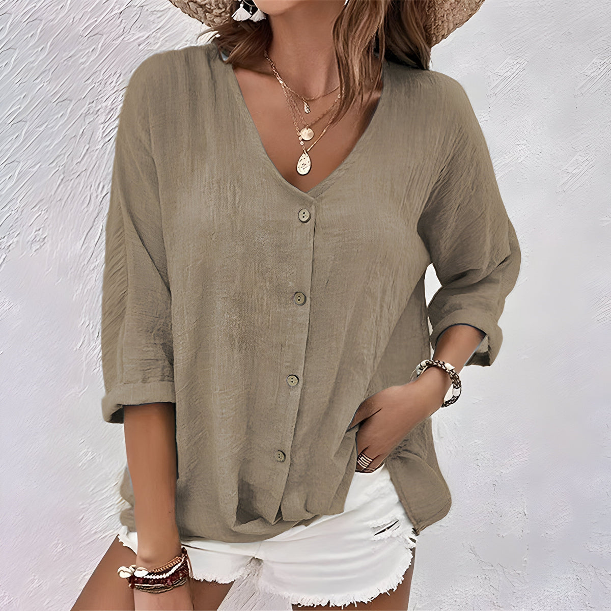 Isobel lace-trim button-up top - styled view
