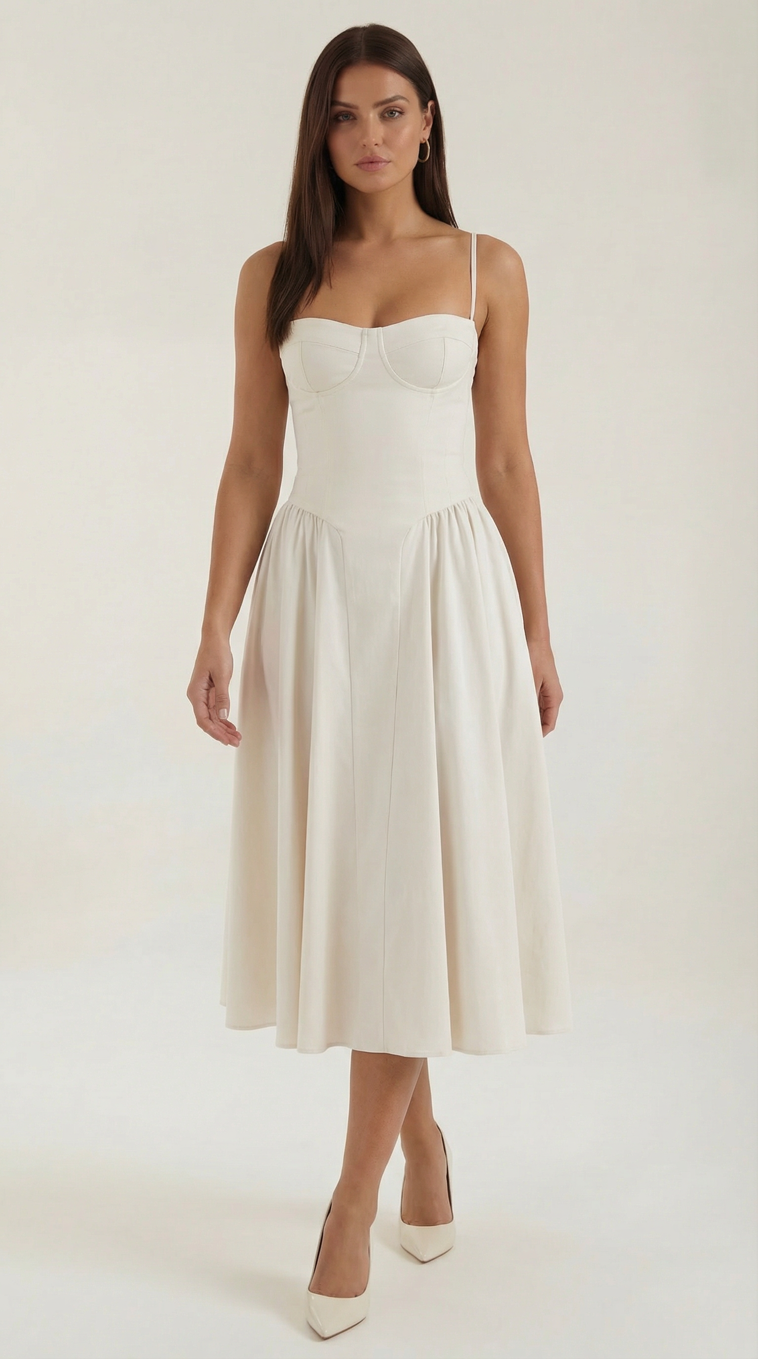 Isolde floral corset wedding guest midi dress - color Tan