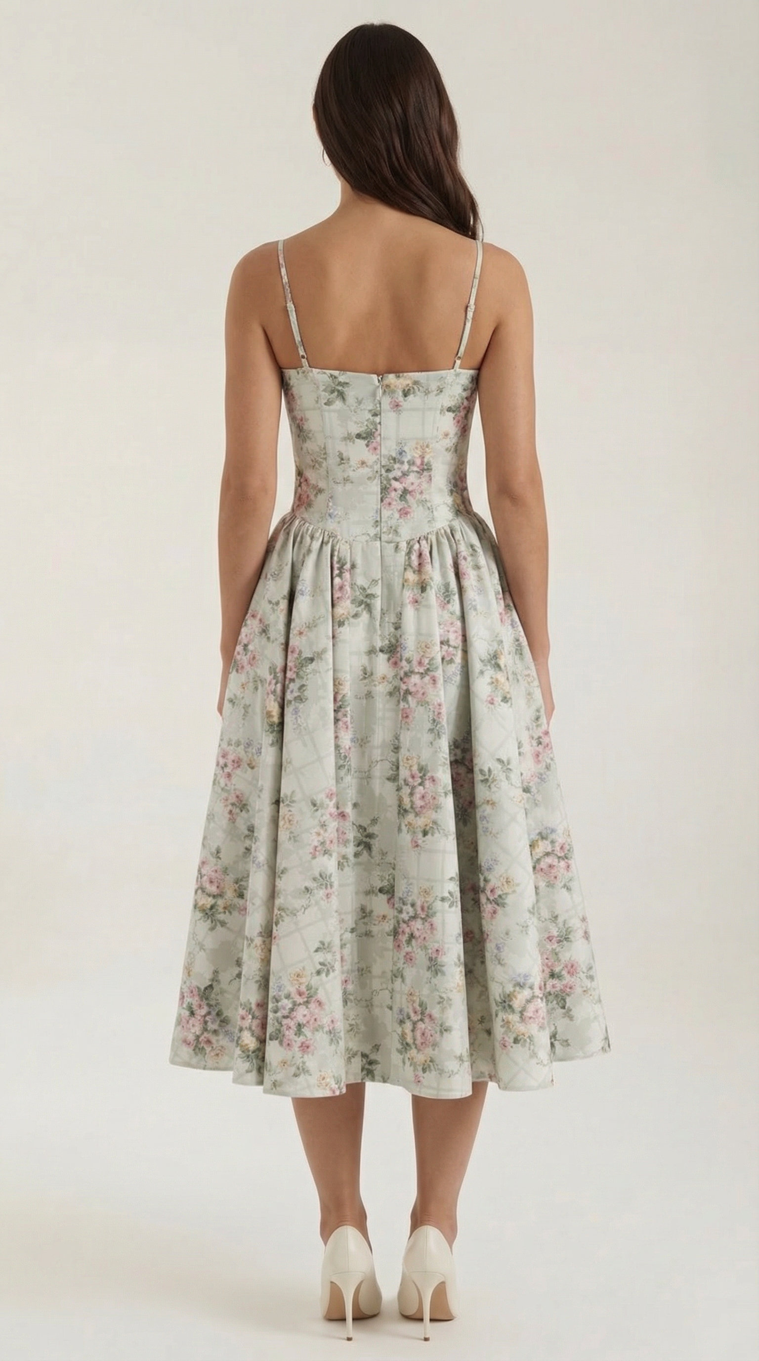Isolde floral corset wedding guest midi dress - bodice detail