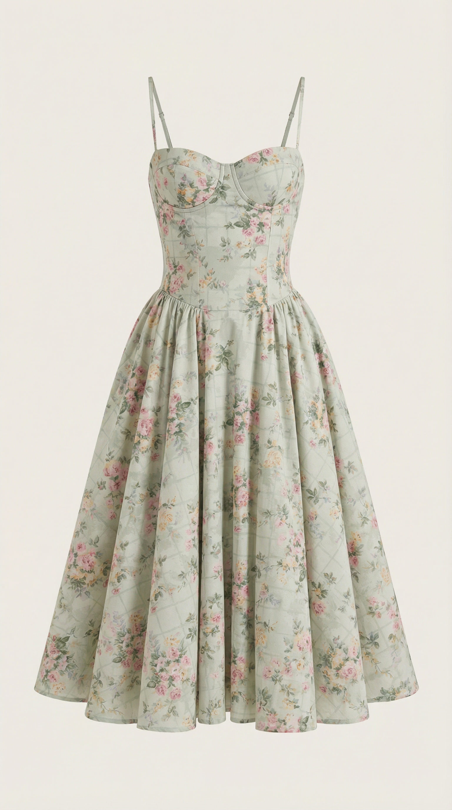 Isolde floral corset wedding guest midi dress - color Green
