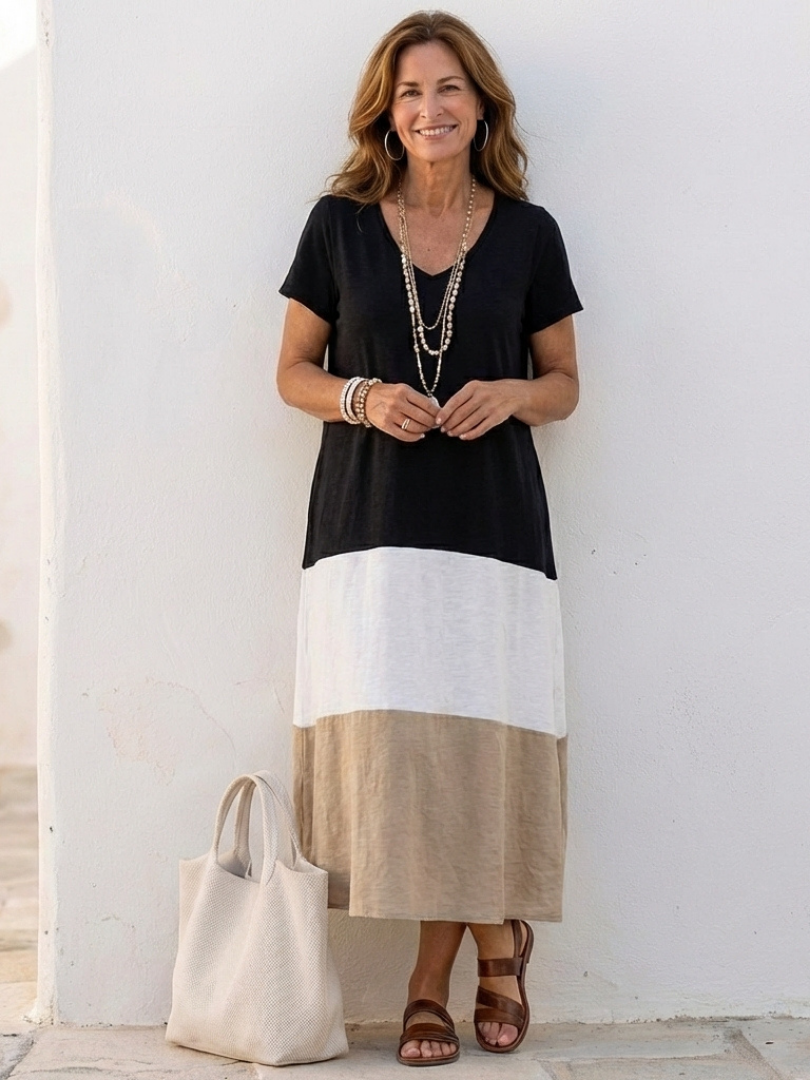 Ivana colour block midi dress - front view