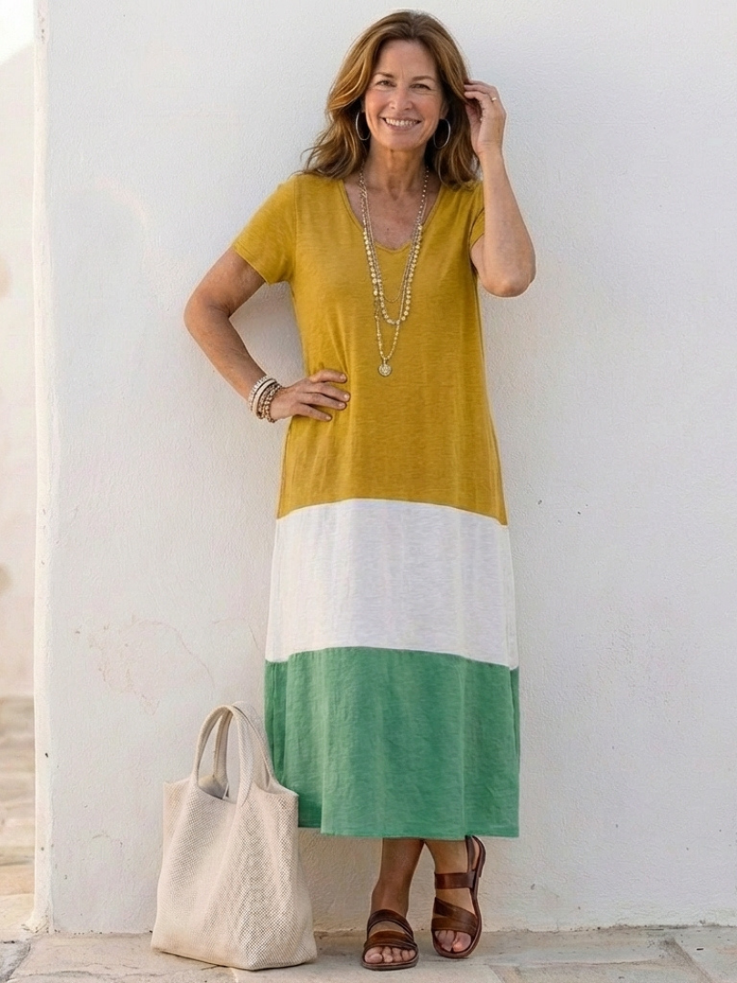 Ivana colour block midi dress - full look