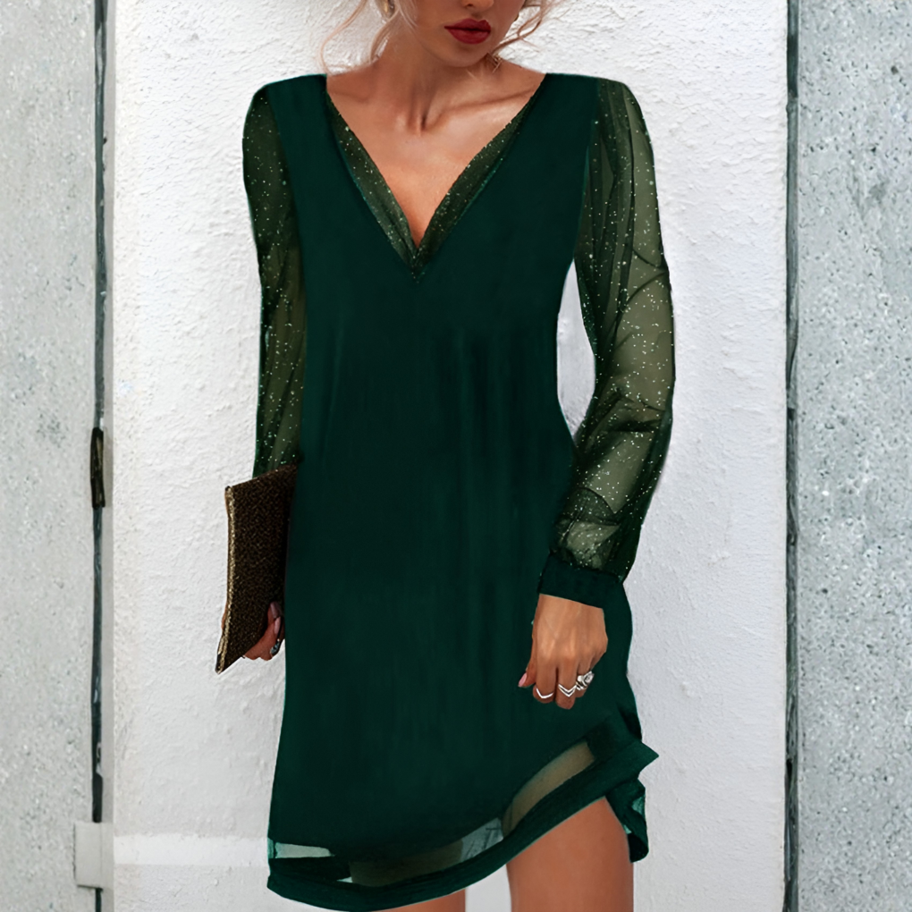 Jane V-neck sheer sleeve mini dress - colour options