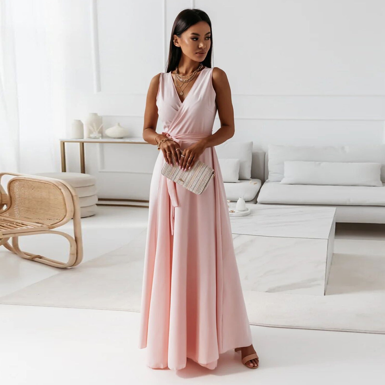 Jenny V neck wrap maxi dress - front view