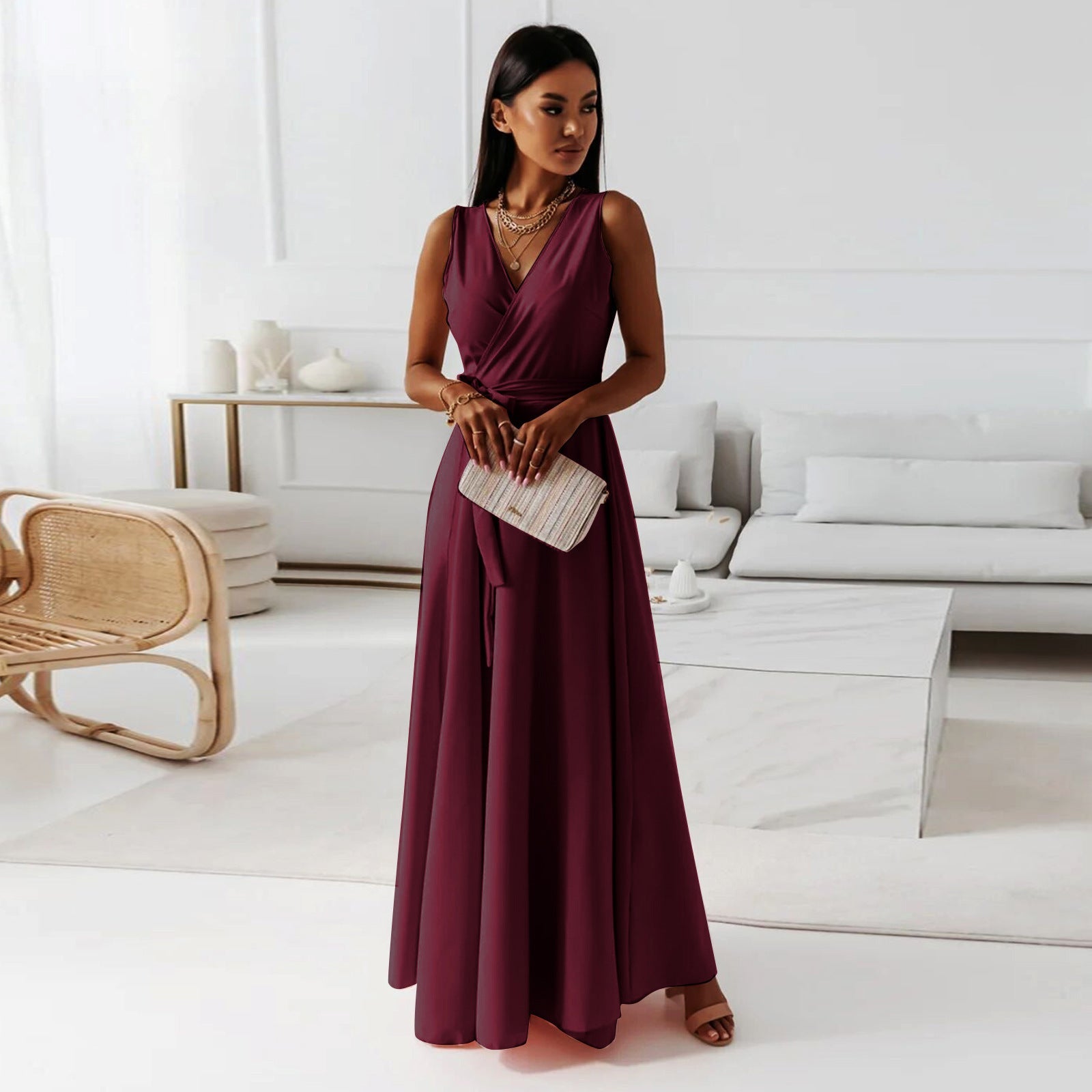 Jenny V neck wrap maxi dress - back view