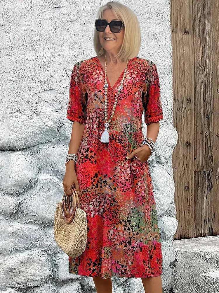 Jocasta vibrant pattern midi dress - side view