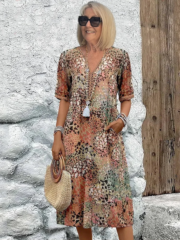 Jocasta vibrant pattern midi dress - styled view