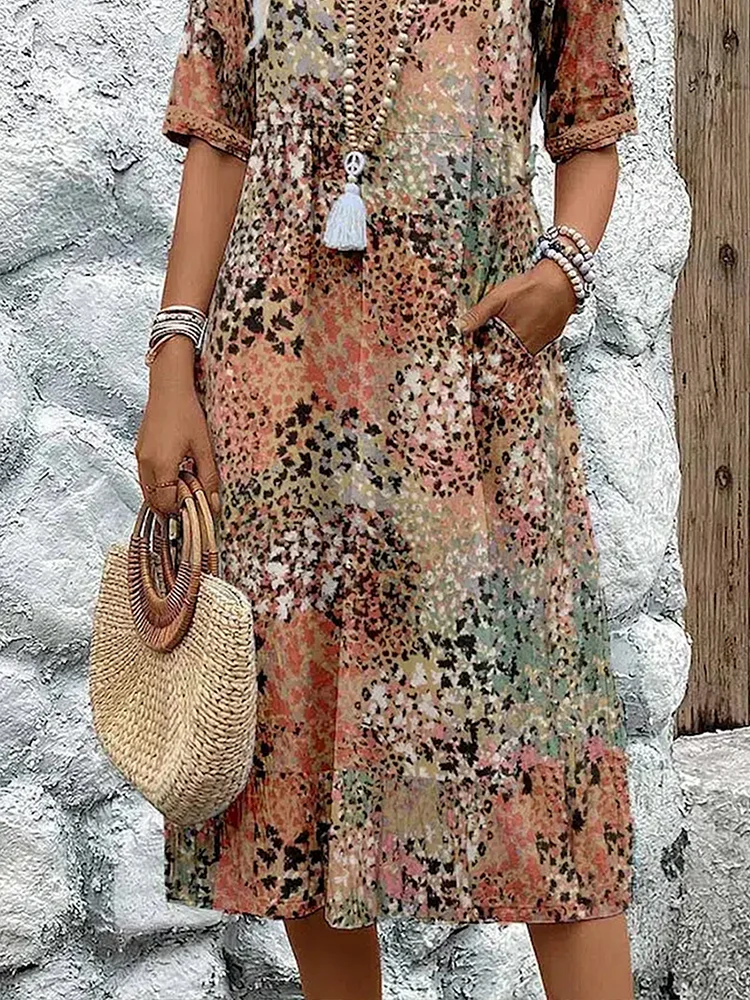 Jocasta vibrant pattern midi dress - styled view