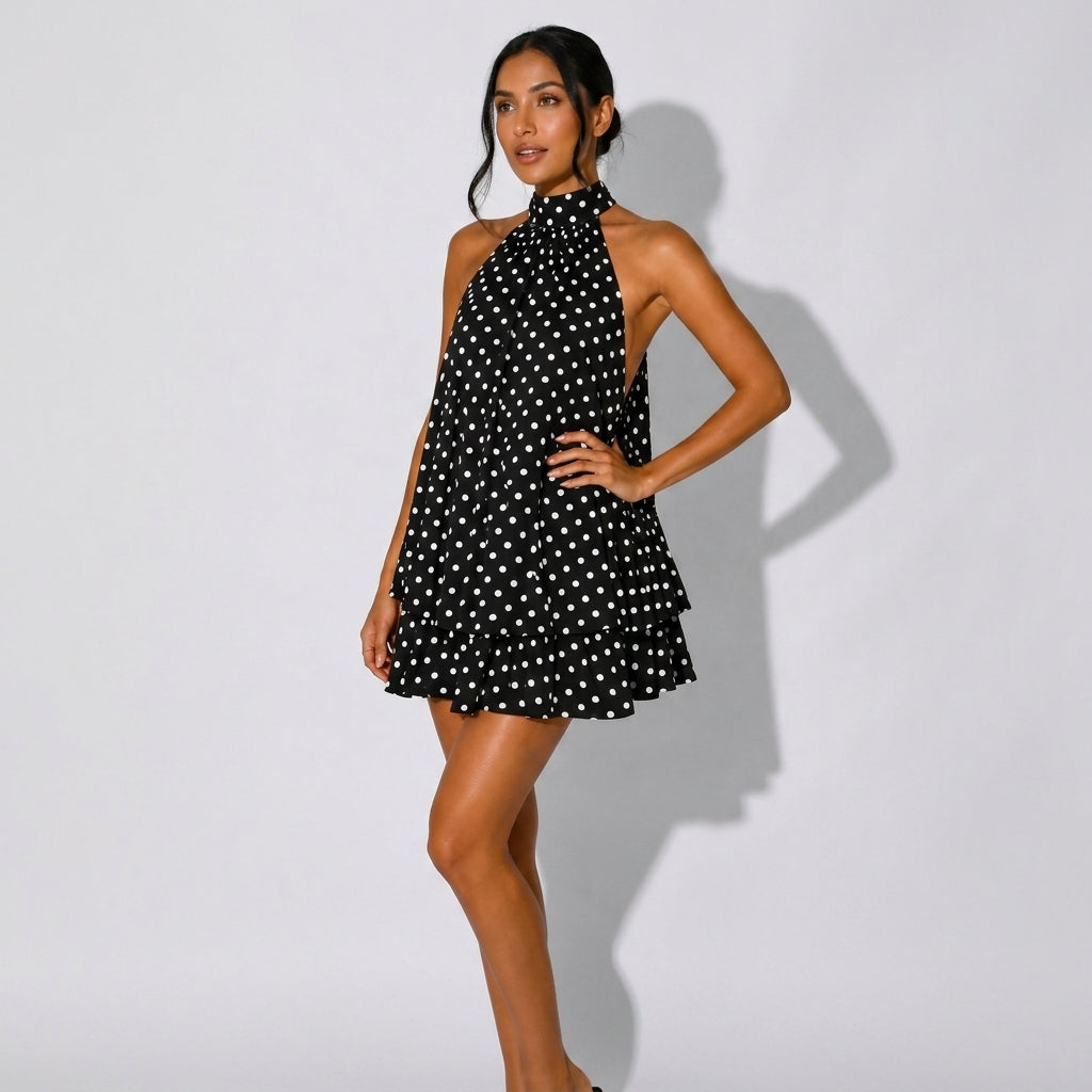 Josefina polka dot halterneck mini dress - front view