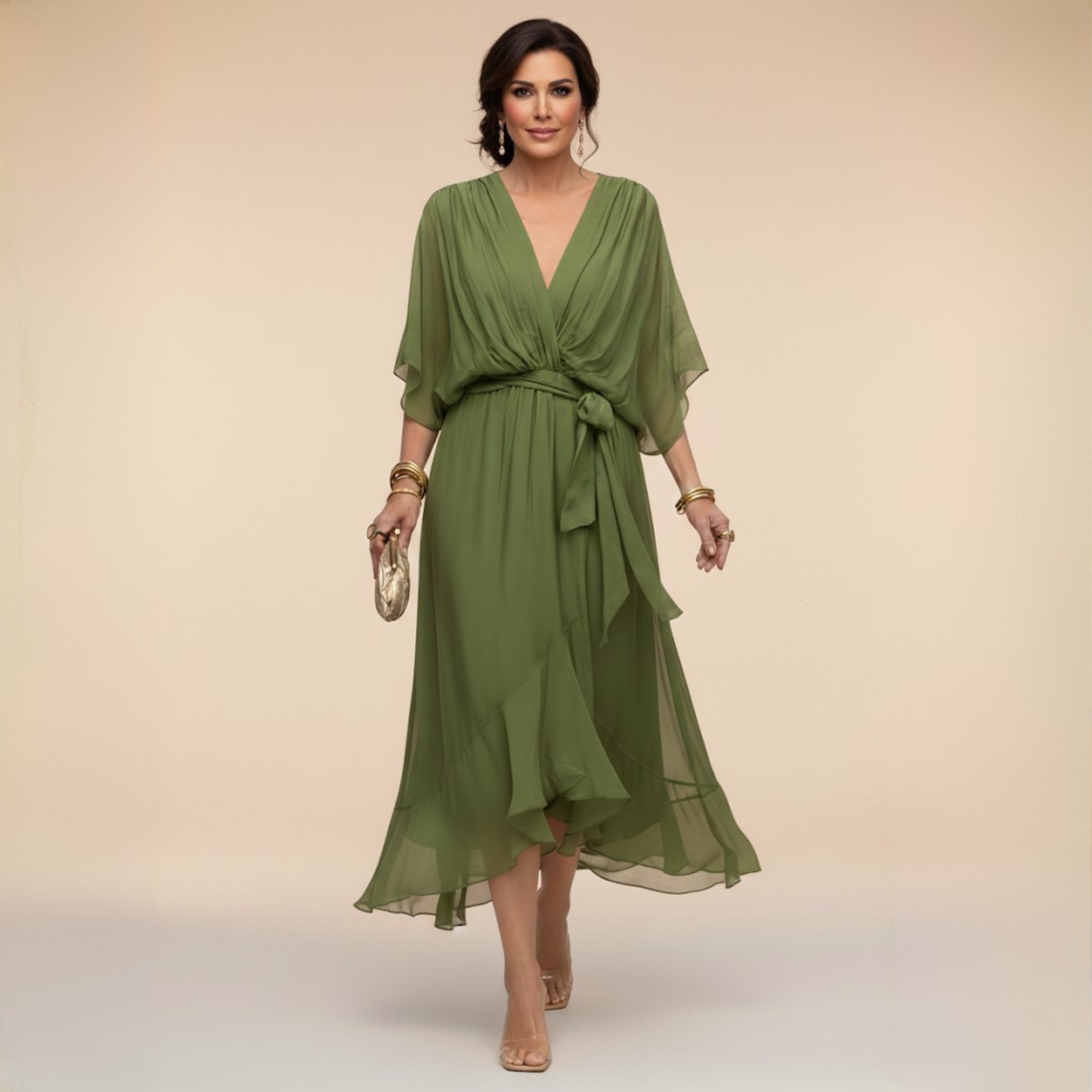 Julia V-neck wrap midi dress - front view