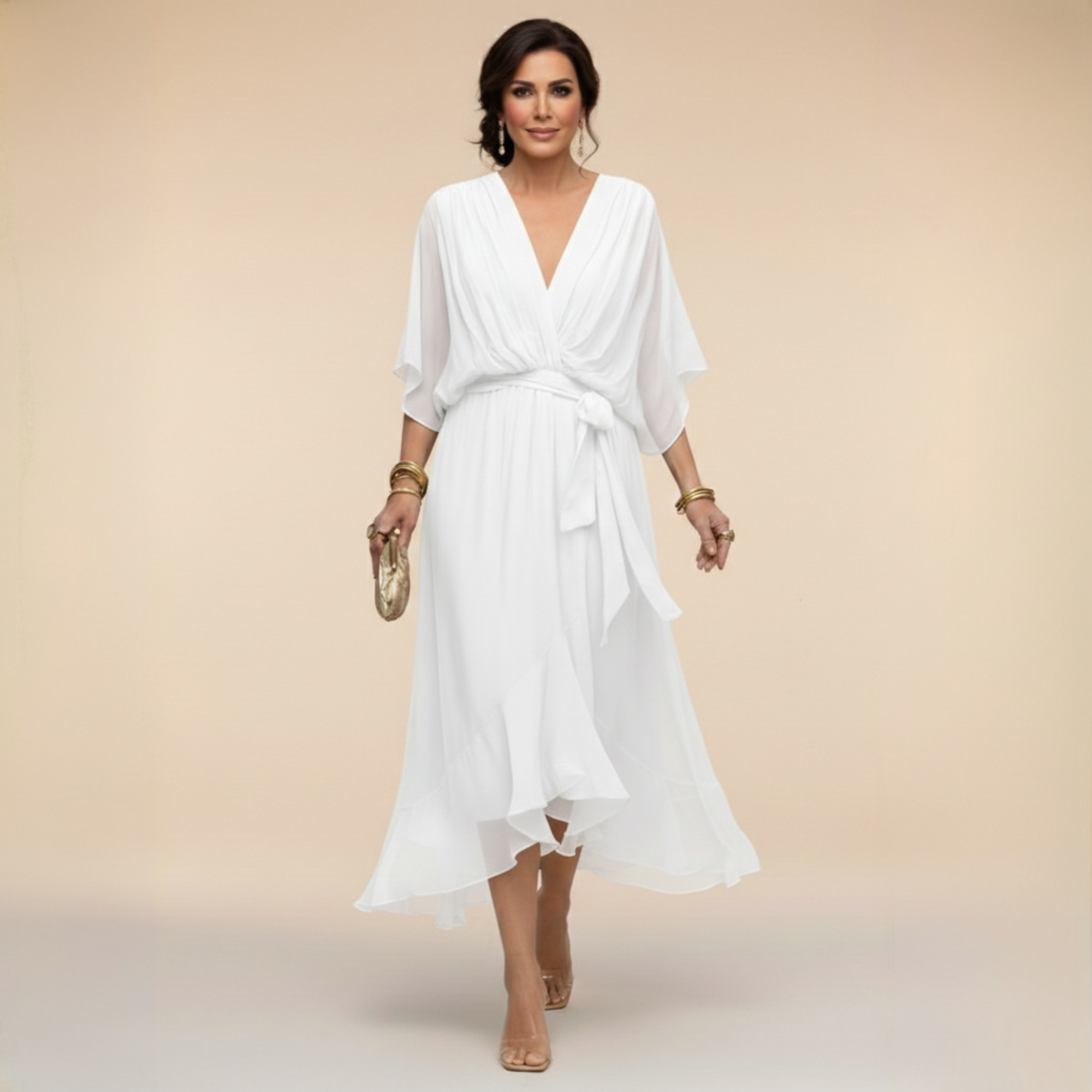 Julia V-neck wrap midi dress - full look