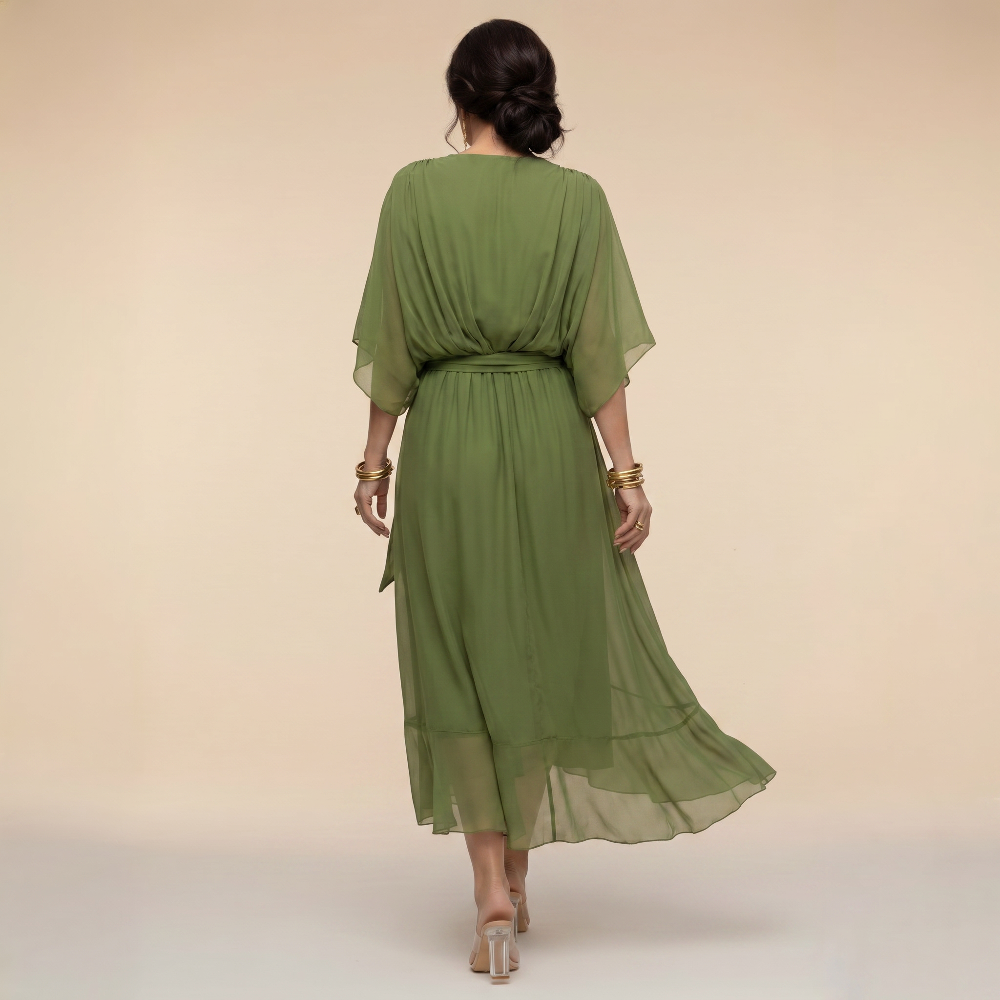 Julia V-neck wrap midi dress - back view