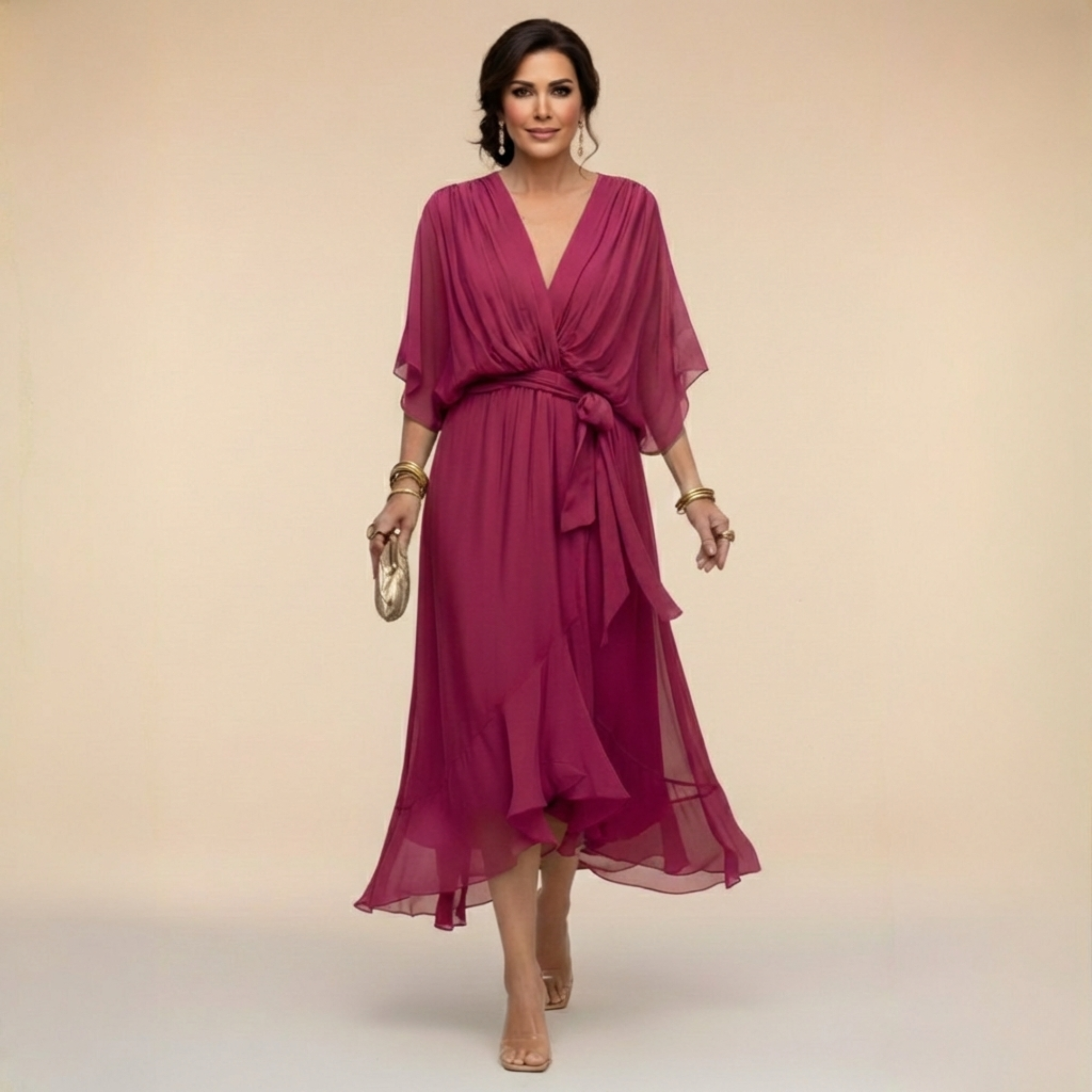 Julia V-neck wrap midi dress - styled outfit 1