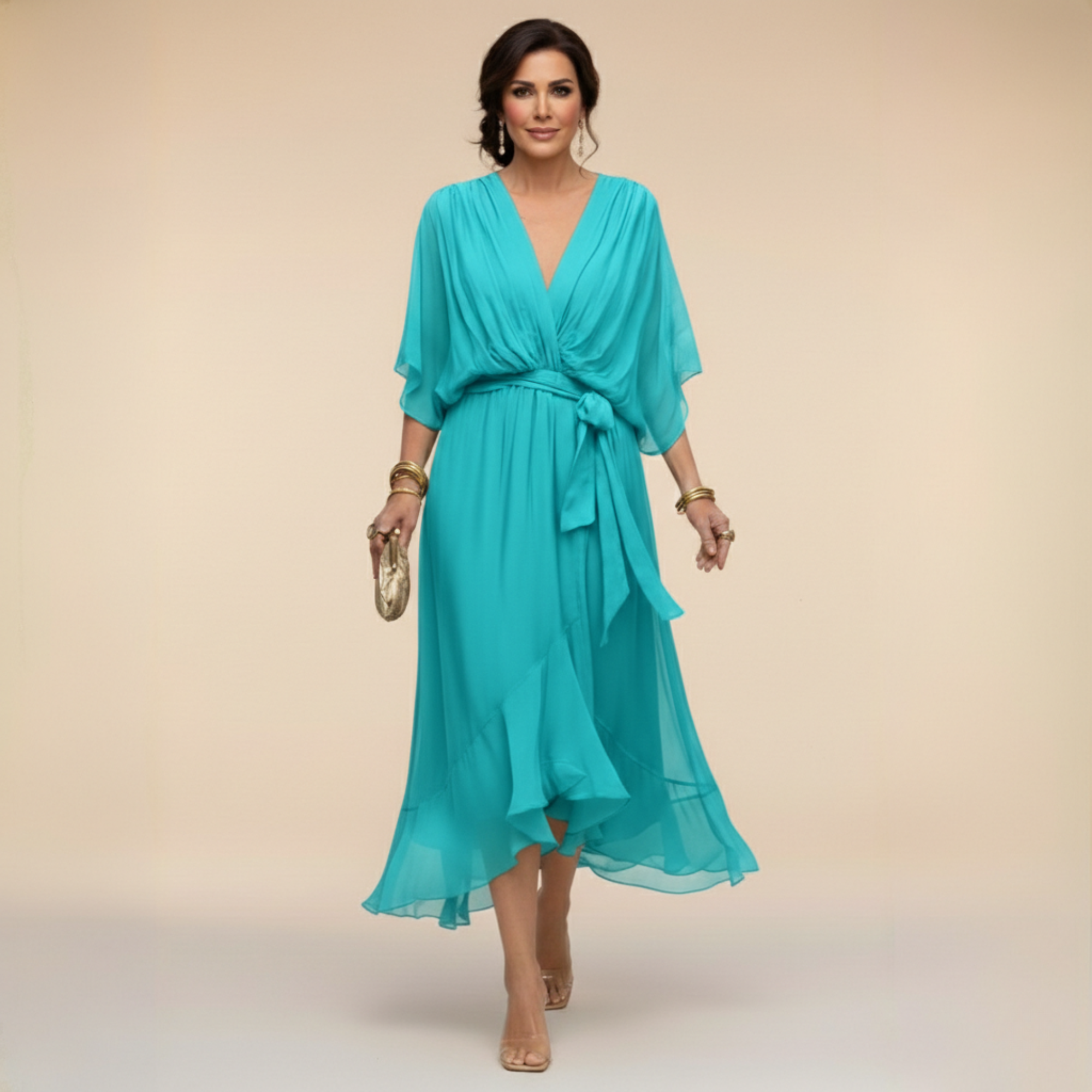 Julia V-neck wrap midi dress - styled outfit 2