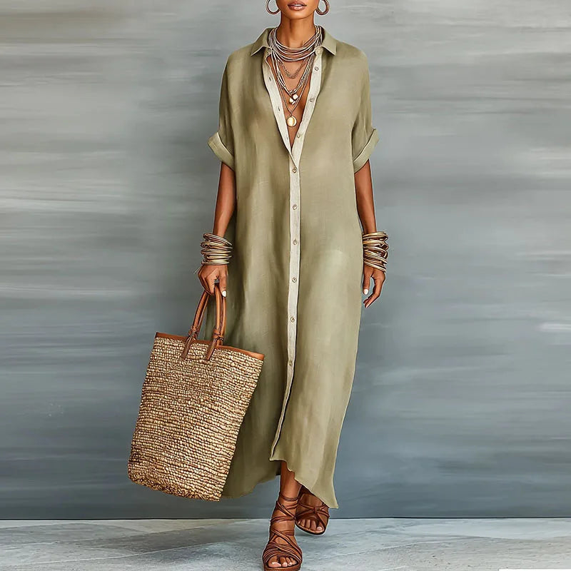 Juliana button front maxi shirt dress - front view