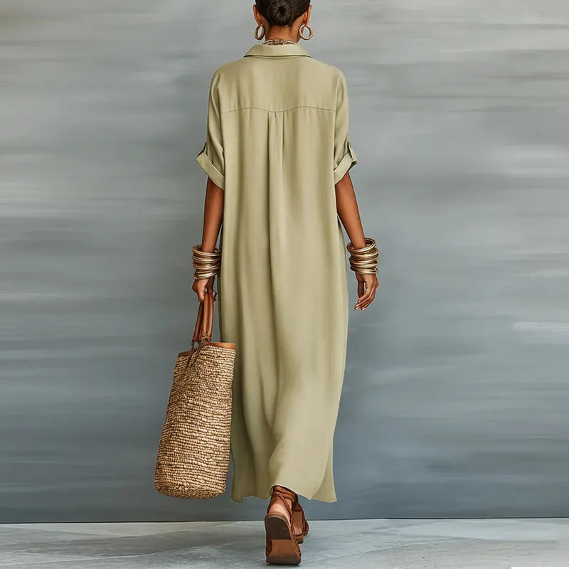 Juliana button front maxi shirt dress - side view