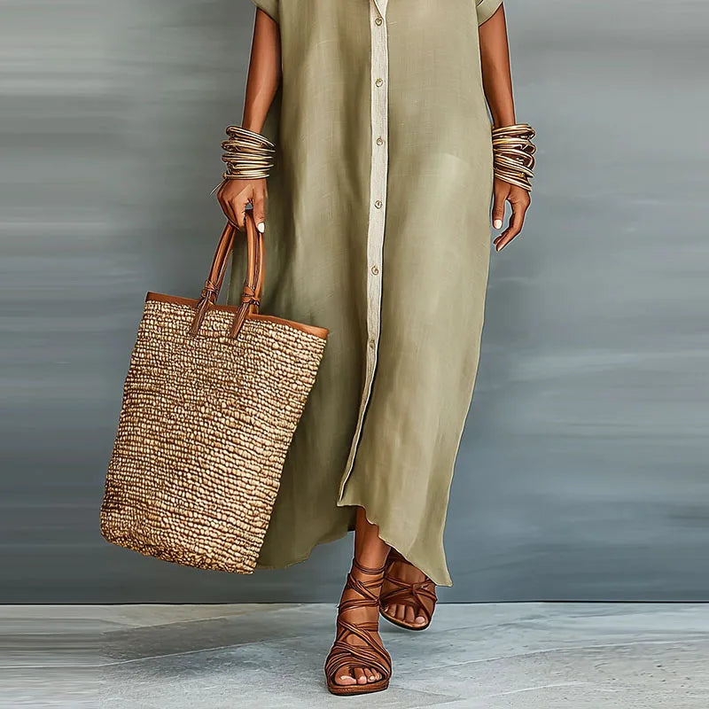 Juliana button front maxi shirt dress - fabric detail