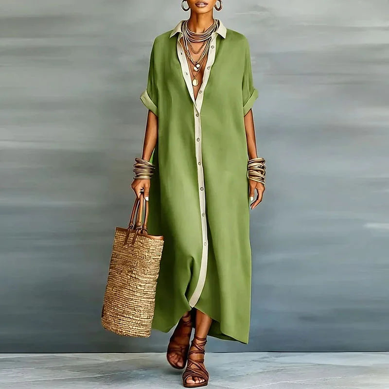 Juliana button front maxi shirt dress - styled outfit