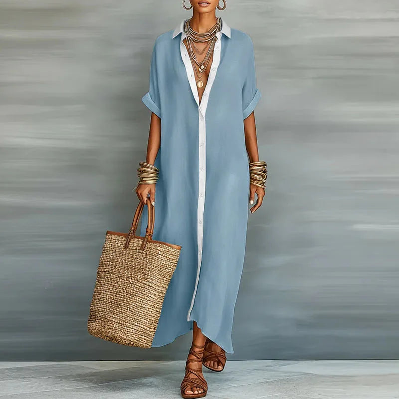 Juliana button front maxi shirt dress - close up