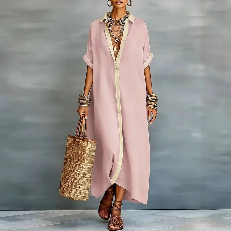 Juliana button front maxi shirt dress - full look