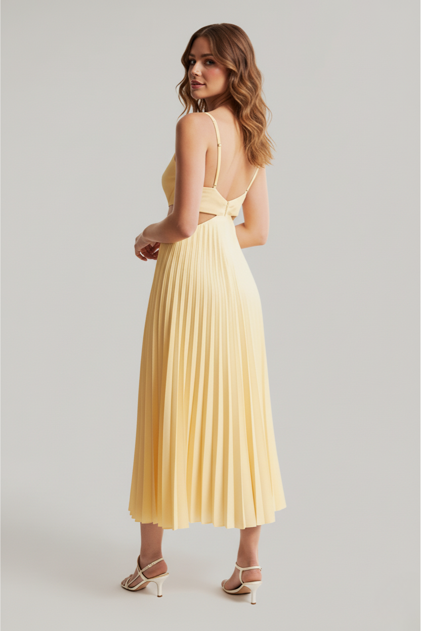 Katrina V neck pleated midi dress - side view