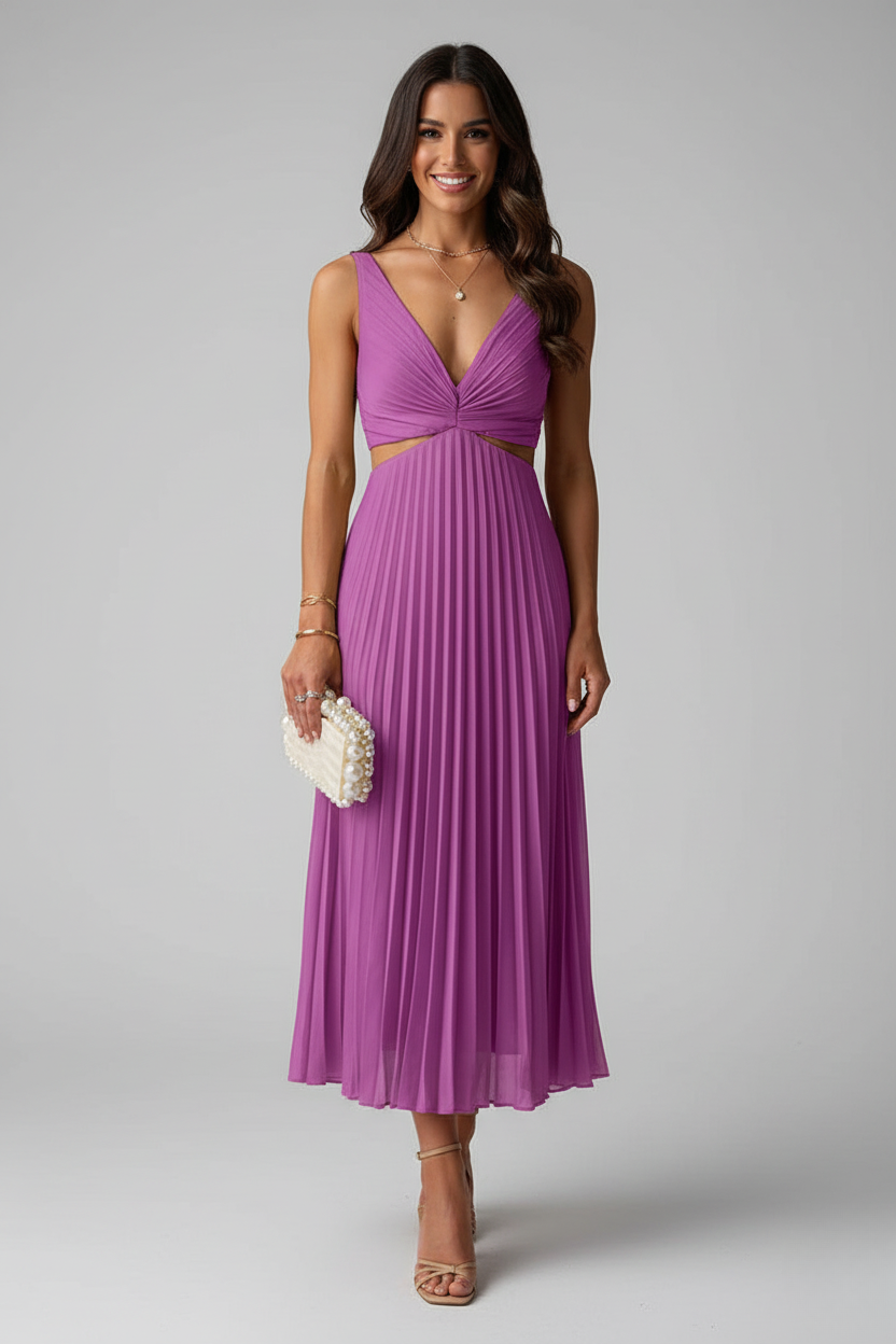 Katrina V neck pleated midi dress - styled outfit
