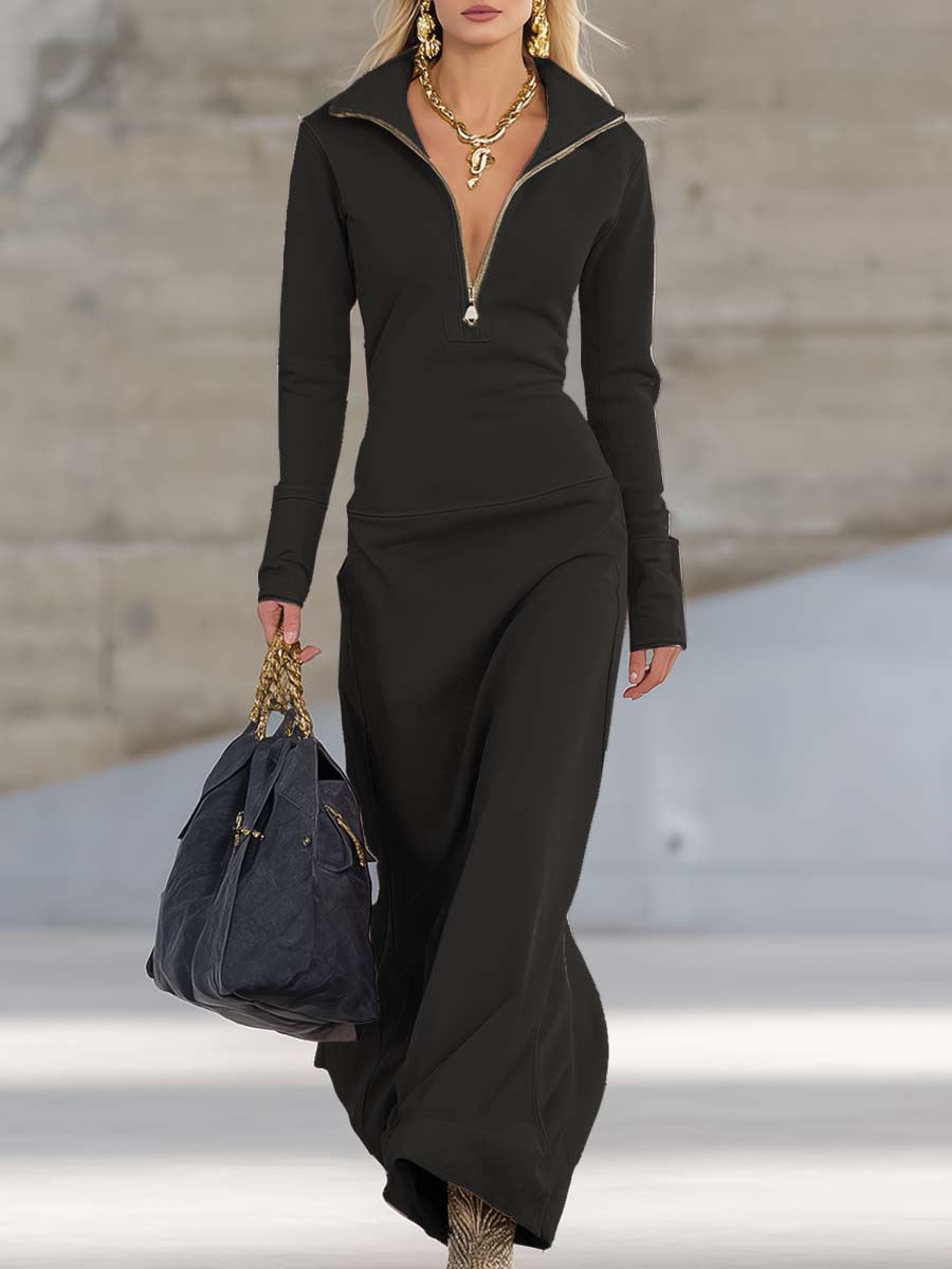 Leona hooded zip front maxi dress - full look 2