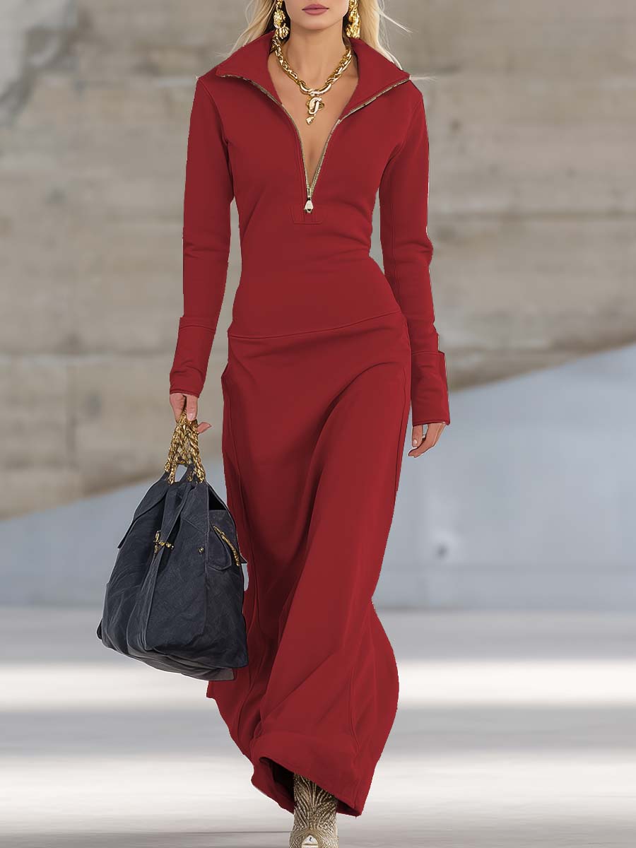 Leona hooded zip front maxi dress - back view