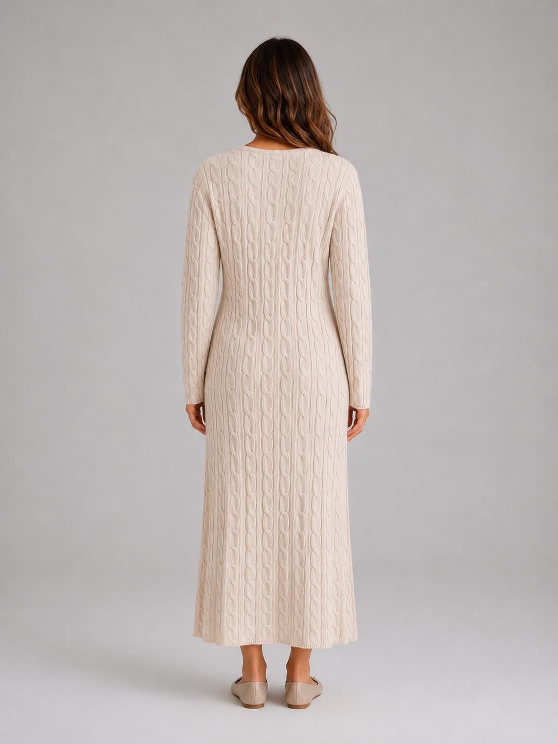 Leora cable knit long sleeve maxi dress - side view