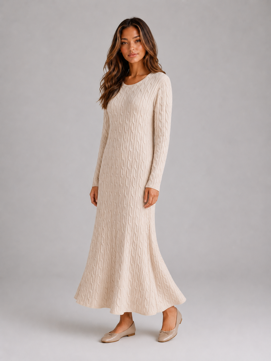 Leora cable knit long sleeve maxi dress - back view
